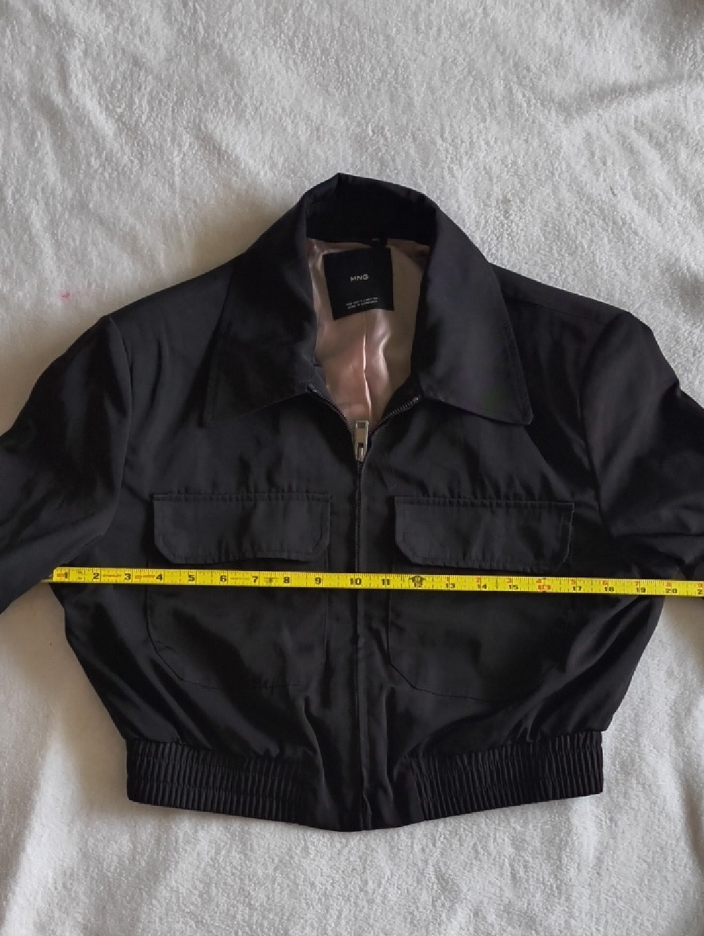 MNG Black Cropped Bomber Jacket with Chest Flap Pockets